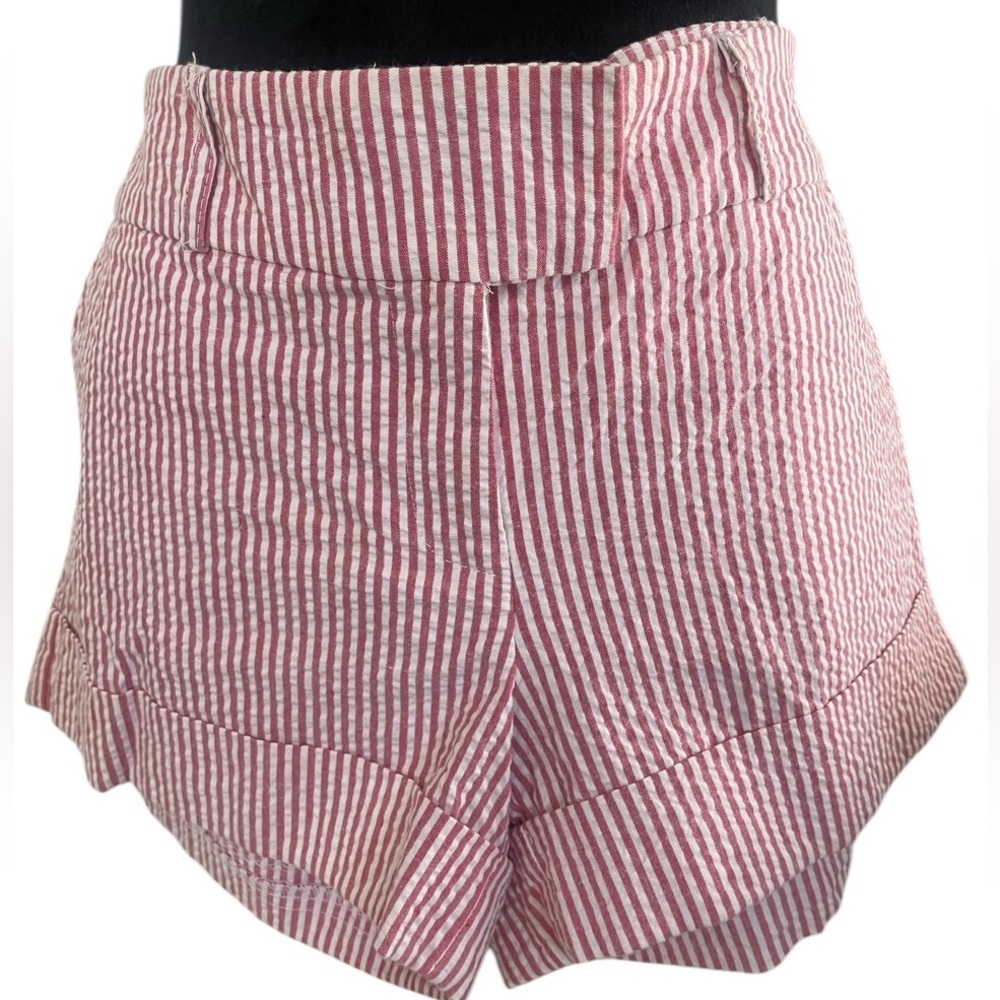 Striped Red and White Women's Shorts - Picture 2 of 8